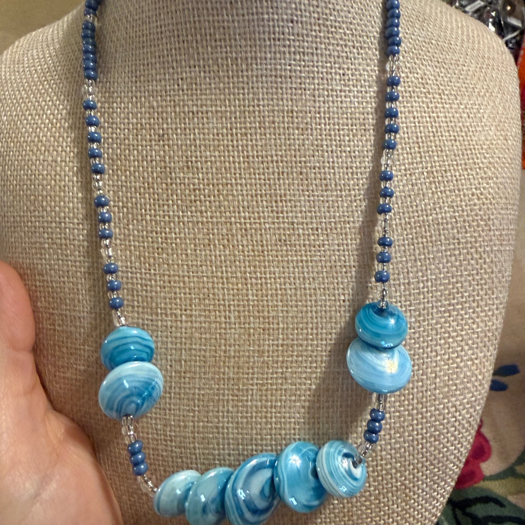 Ocean Blue Swirl Beaded Necklace